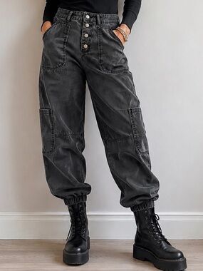 Washed Black Cargo Utility Jogger Jeans – Size M